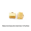 Premium 8mm golden ribbon crimp cord ends for DIY jewelry making, 12 pieces per pack - Crimp Ribbon Ends / 8mm (Set of 12) / Gold