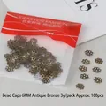 6mm antique bronze flower bead caps for DIY jewelry making, 100pcs per pack, 3g weight. - Receptacle / 6mm (Approx 100pcs/Pack) / Antique Bronze