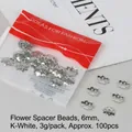 6mm silver flower-shaped metal bead caps in white K finish for DIY jewelry crafting - Receptacle / 6mm (Approx 100pcs/Pack) / White Gold