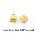 Golden 6mm ribbon crimp ends for handmade jewelry making, set includes 15 pieces per pack. - Crimp Ribbon Ends / 6mm (15 Pieces/Pack) / Gold