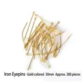 30mm gold iron eyepins for DIY jewelry making handmade materials approx 380 pcs - Eye Pins / 30mm (Approx 380pcs/Pack) / Gold