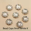 Handmade rhodium plated 9mm flower bead caps for DIY jewelry making accessory 30pcs pack - 9mm Bead Caps (Approx. 30pcs/Pack) / White Gold