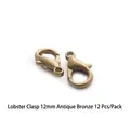 12mm antique bronze lobster clasps for DIY jewelry making projects, 12 pieces per pack - 12mm Lobster Clasps (12pcs/Pack) / Antique Bronze