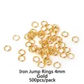 4mm gold-plated iron open jump rings for DIY jewelry making, 500 pieces per pack. - Jump Rings / 4mm / Gold
