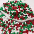 Small red white and green high-elastic polyester pom poms for children's DIY handicraft - Christmas Style / 0.8cm (200 Pieces/Pack)