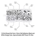 Self-adhesive googly wiggle eyes set with assorted sizes in a 10-compartment box - 10-Grid Boxed Self-Adhesive Googly Eyes / Approx 600Pcs/Box