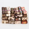 Assorted 10-25mm patterned grosgrain ribbons for gift packaging and DIY crafts - Coffee Series
