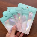 Set of light blue holographic resealable bags with transparent window for jewelry - 10 Pcs/Pack (Outer 7x10cm) / Tiffany Blue Window