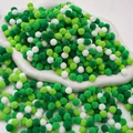 Mixed green and white elastic polyester pom-poms for creative DIY kids' craft projects. - Green Series / 0.8cm (200 Pieces/Pack)