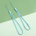Two light blue polyester lanyards for mobile phones or keychains in a clean SKU view. - Blue