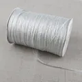 Detailed view of 4mm silver metallic ribbon wound on a white plastic spool for DIY - 20 Yards/Pack / Silver