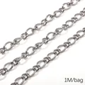 Chaîne de bijoux DIY en acier inoxydable couleur acier sac de 1m pour colliers et bracelets - Chaîne lisse à filetage / 2.0mm x 9.5mm (1M/Paquet) / Acier