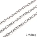 Chaîne à maillons ovales en acier inoxydable argenté pour création de bijoux 1 mètre/sac - Chaîne à Maillons Ovales / 1.2mm x 5.2mm (1M/Paquet) / Acier