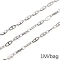 Chaîne à maillons en acier inoxydable argenté pour bijoux DIY, 1 mètre par sac - Style Anneau Soudé Rectangulaire (Forme Nez de Porc) / Diamètre Fil 0.4mm Largeur Chaîne 4mm (1M/Pack) / Acier