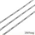 Chaîne gourmette en acier inoxydable pour création de bijoux DIY, 1 mètre par sachet - Style Surface Dépolie / Diamètre Fil 0.8mm Largeur Chaîne 3.6mm (1M/Pack) / Acier