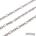 Chaîne de bricolage texturée en acier inoxydable argenté pour bijoux, 1M par sac - Style Anneau O Étincelant / Diamètre Fil 1.2mm Largeur Chaîne 5mm (1M/Pack) / Acier