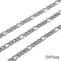 Chaîne de bijoux DIY en acier inoxydable argenté, style Figaro, 1m - Style Étoilé Fileté / 1.8mm x 6.5mm (1M/Paquet) / Acier