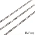 Chaîne à maillons en acier inoxydable de 1 mètre pour la création de bijoux DIY argent - Style Dépoli / 1.0mm x 3.6mm (1M/Paquet) / Acier