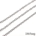 Chaîne en acier inoxydable argenté pour la fabrication de bijoux, 1 mètre par sac - Style Boucle Soudée / 0.8mm x 4.0mm (1M/Paquet) / Acier