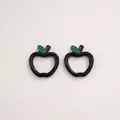 Cute cartoon black apple shaped DIY keychain carabiner clip with green enamel leaf - Hand-painted Apple (4#) / 1 Piece/Pack (28x30x3.8mm) / Black