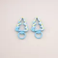 Pair of light blue Christmas tree shaped lobster clasps for DIY keychain jewelry crafts - Christmas Tree (FKY125) / 1 Piece/Pack (27x44x5mm) / Blue