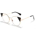 Stylish vintage cat-eye sunglasses with gold metal frame and unique black triangle accents - Clear Flat Lens Style (1977) / Gold