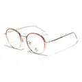 Stylish round semi-metal frame glasses for women made of TR90 with anti-blue light lens - Gradient Tea