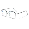 Retro geometric TR90 metal frame glasses with transparent blue rims and clear lenses - Gradient Blue