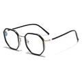 Retro octagonal TR90 metal frame eyeglasses with anti-blue light lenses in black and gold - Gold Black