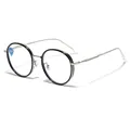 Professional round TR90 silver metal frame glasses featuring blue light blocking lenses - Silver Black