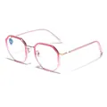 Retro TR90 rose gold hexagonal anti-blue light glasses with clear lenses for women - Pink