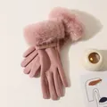 Gants d'hiver roses élégants pour femmes avec revers en fausse fourrure et doublure chaude - Taille unique / Rose