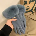 Elegant blue winter gloves with plush faux fur trim and touch screen tips - One Size / Blue