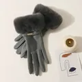 High-quality grey touch screen winter gloves for women with stylish faux fur cuffs - One Size / Gray