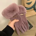 Premium purple winter gloves with thick faux fur cuffs for women's warmth and comfort - One Size / Purple