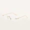 Retro rimless rectangular sunglasses with gold decorative temples and clear lenses - Gold