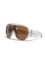 Oversized Y2K futuristic shield sunglasses with translucent grey frame and brown lenses. - C2 Light Grey Frame / Tea Lenses