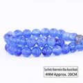 Synthetic watermelon blue 4mm round beads strand for DIY handmade jewelry crafts - 4MM (Approx. 39CM/Strand, 98 Beads) / Blue & White
