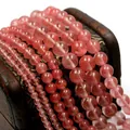 Translucent pink strawberry quartz round loose beads for DIY bracelet jewelry making - 4MM (Approx. 39CM/Strand, 98 Beads) / Watermelon red