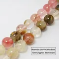 Premium 10mm watermelon skin pink and white round loose beads for DIY jewelry making - 10MM (Approx. 39CM/Strand, 39 Beads) / Pink White