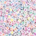 Set of colorful white acrylic square alphabet beads for DIY jewelry making and bracelets - Alphabet White with Fluorescent