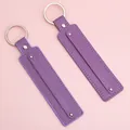 Handmade purple leather keychain accessory with silver keyring and white stitching - 15cm 1 Piece/Pack / Medium Purple