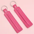 Premium pink leather keychain strap DIY accessory with polished silver metal split ring - 15cm 1 Piece/Pack / Rose Red