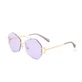 Fashionable irregular rimless sunglasses featuring purple lenses and a gold double bridge - Lavender