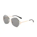 Stylish irregular rimless sunglasses with gold metal double bridge for men and women - Light Gray