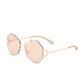 Stylish irregular rimless metal double bridge sunglasses with light brown tinted lenses - Light Tea