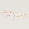 Trendy irregular rimless sunglasses featuring a stylish gold metal double bridge frame - Clear