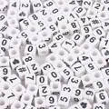 White square acrylic beads featuring black printed numbers for DIY bracelet and craft making - Numbers White with Black