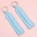 Two light blue long rectangular DIY leather keychain accessories with silver rings - 15cm 1 Piece/Pack / Light Blue