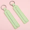 Elegant mint green faux leather rectangle keychain with silver metal ring and rivets - 15cm 1 Piece/Pack / Light Green